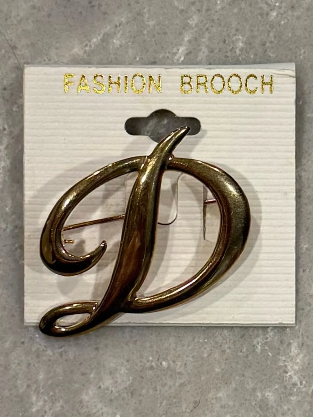 Gold Script Letter D Initial Monogram Brooch Pin New on Card